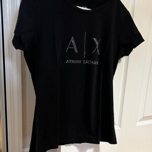 Armani Exchange Black Short-Sleeve Tee with Studded A|X Logo